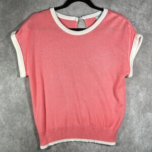 Vintage Mita Sweater‎ Womens 12P Pink Knit Krinkle Spun Acrylic Short Sleeve